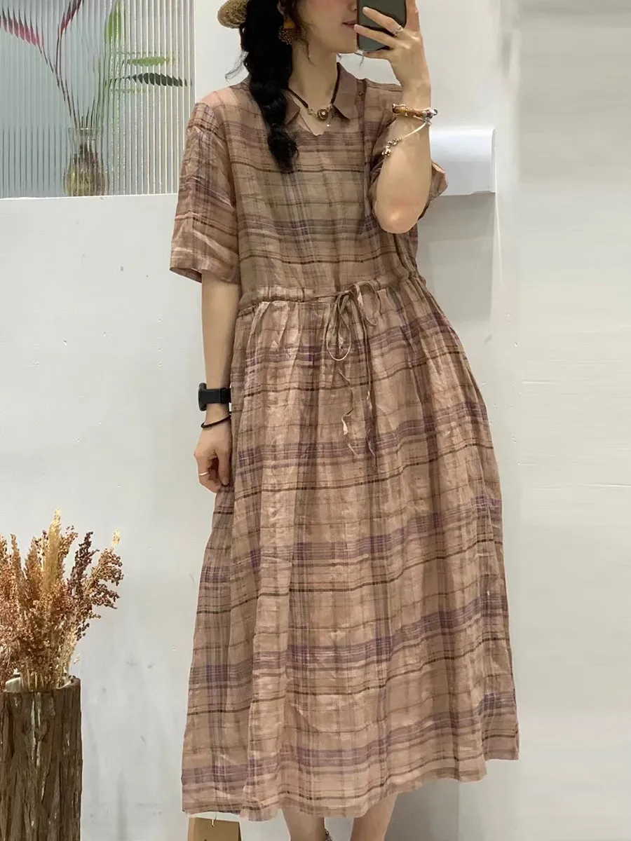 FLYTONN- Women Summer Flower Spliced Ramie Strap Waist Dress TY1046