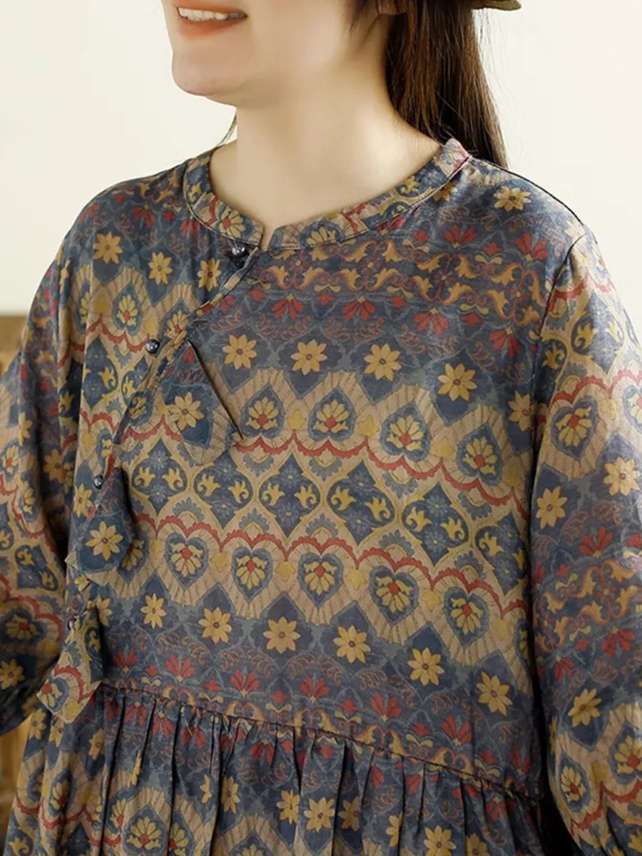 FLYTONN- Women Summer Print Spliced Ramie Dress TY1025