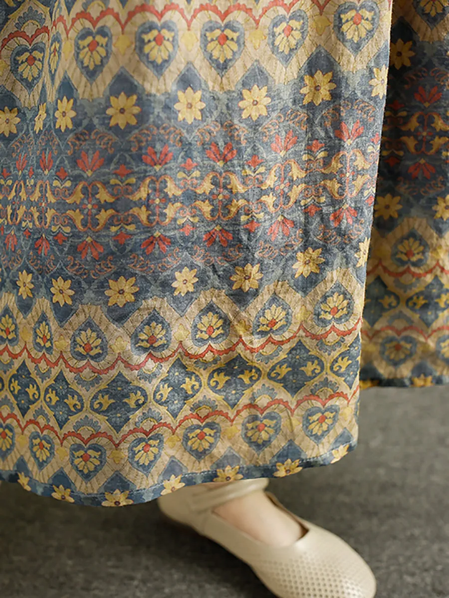 FLYTONN- Women Summer Print Spliced Ramie Dress TY1025