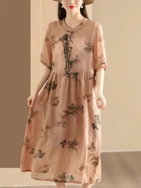FLYTONN- Women Summer Vintage Butterfly Embroidery Ramie Dress PP1036