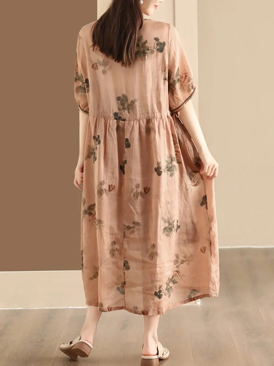 FLYTONN- Women Summer Vintage Butterfly Embroidery Ramie Dress PP1036