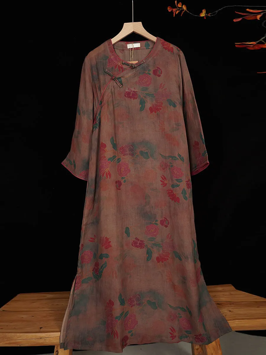 FLYTONN- Women Summer Vintage Floral Ramie Spliced Dress TY1045