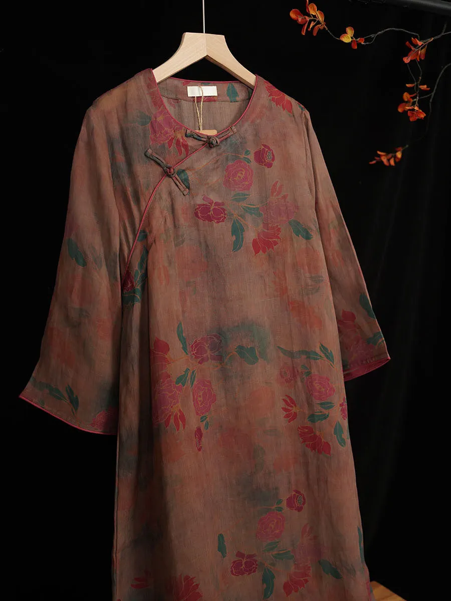 FLYTONN- Women Summer Vintage Floral Ramie Spliced Dress TY1045