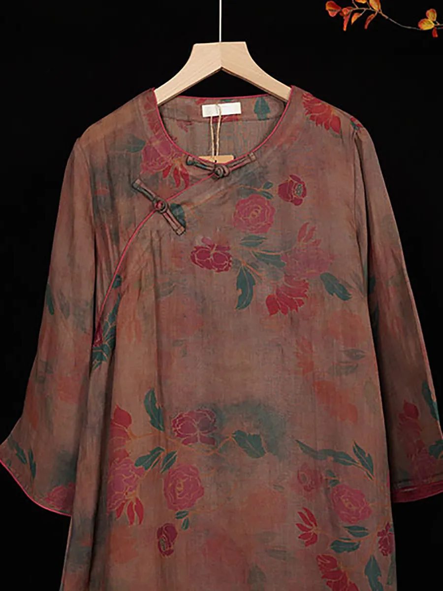 FLYTONN- Women Summer Vintage Floral Ramie Spliced Dress TY1045