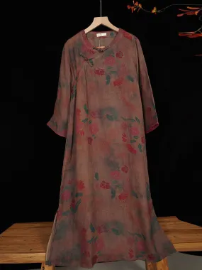 FLYTONN- Women Summer Vintage Floral Ramie Spliced Dress TY1045