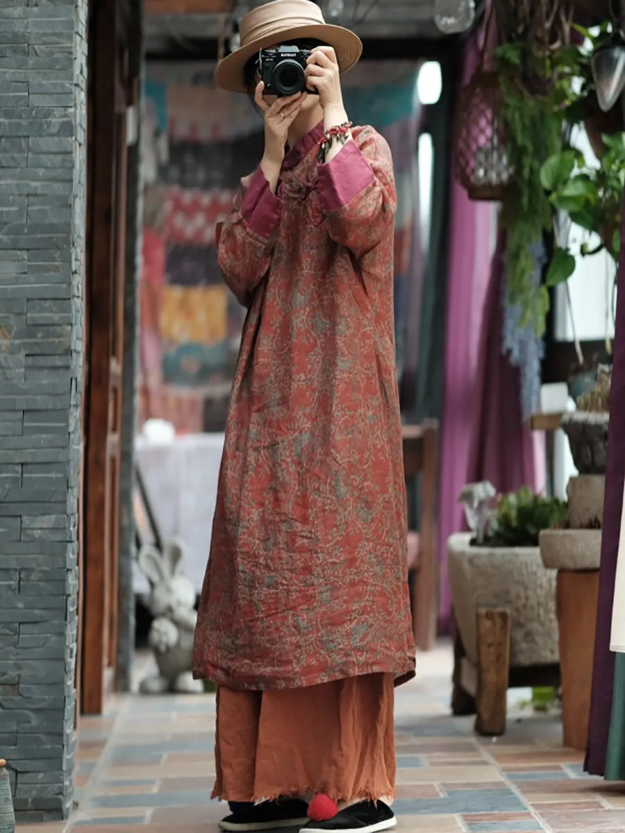 FLYTONN- Women Summer Vintage Floral Spliced Ramie Dress OO1037