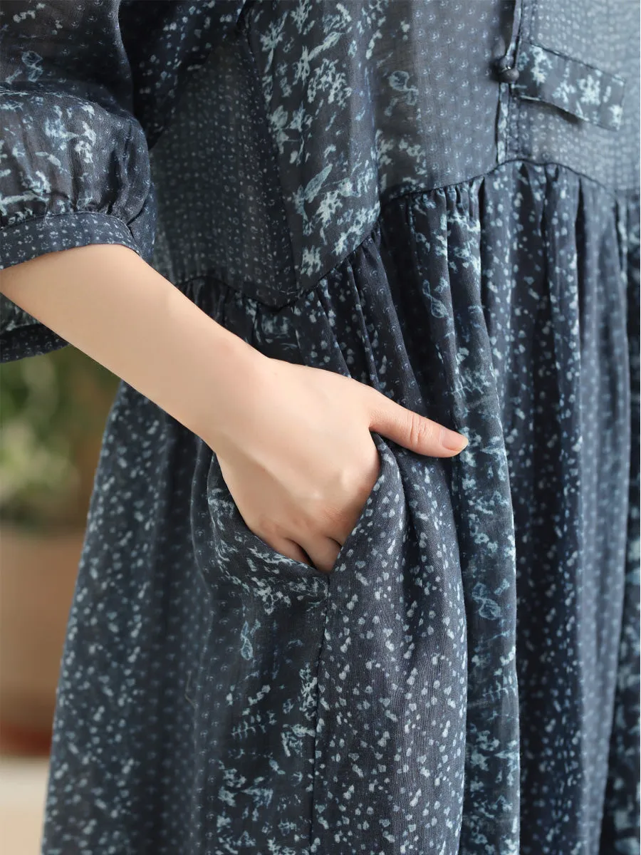 FLYTONN- Women Summer Vintage Floral Spliced Ramie Dress PP1013
