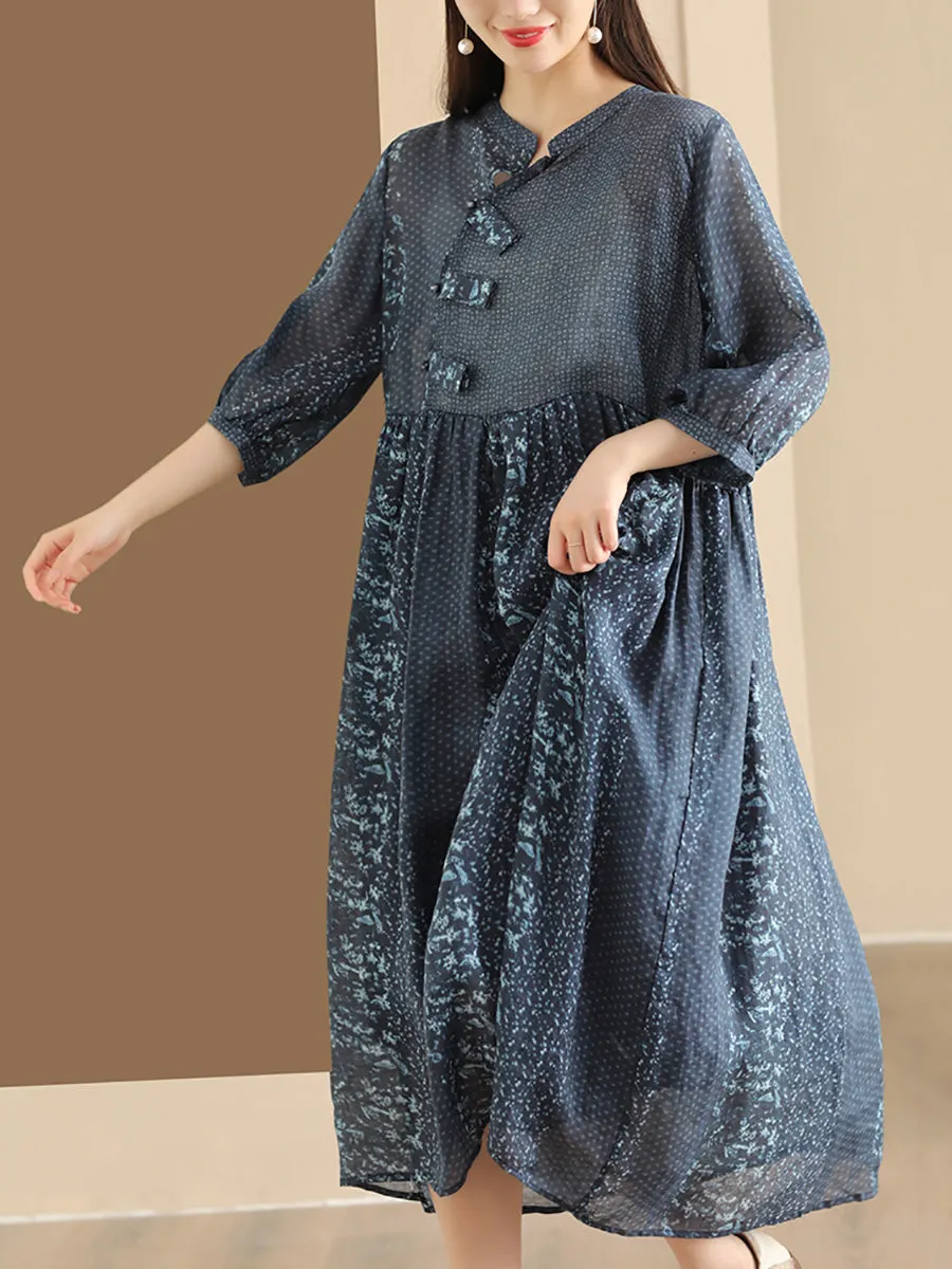 FLYTONN- Women Summer Vintage Floral Spliced Ramie Dress PP1013