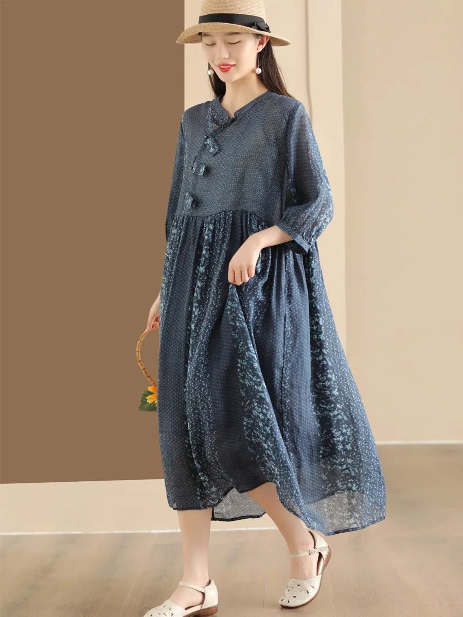 FLYTONN- Women Summer Vintage Floral Spliced Ramie Dress PP1013