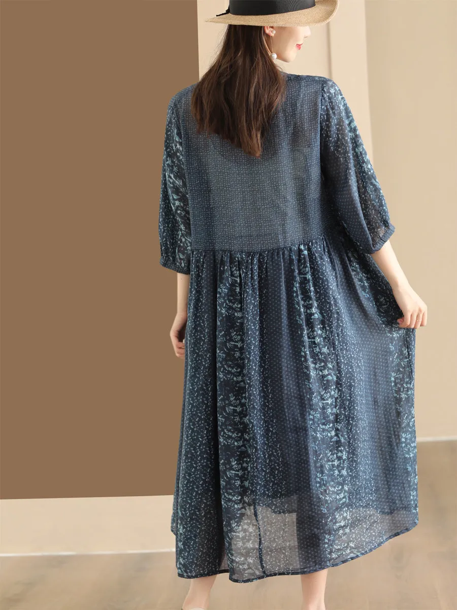 FLYTONN- Women Summer Vintage Floral Spliced Ramie Dress PP1013