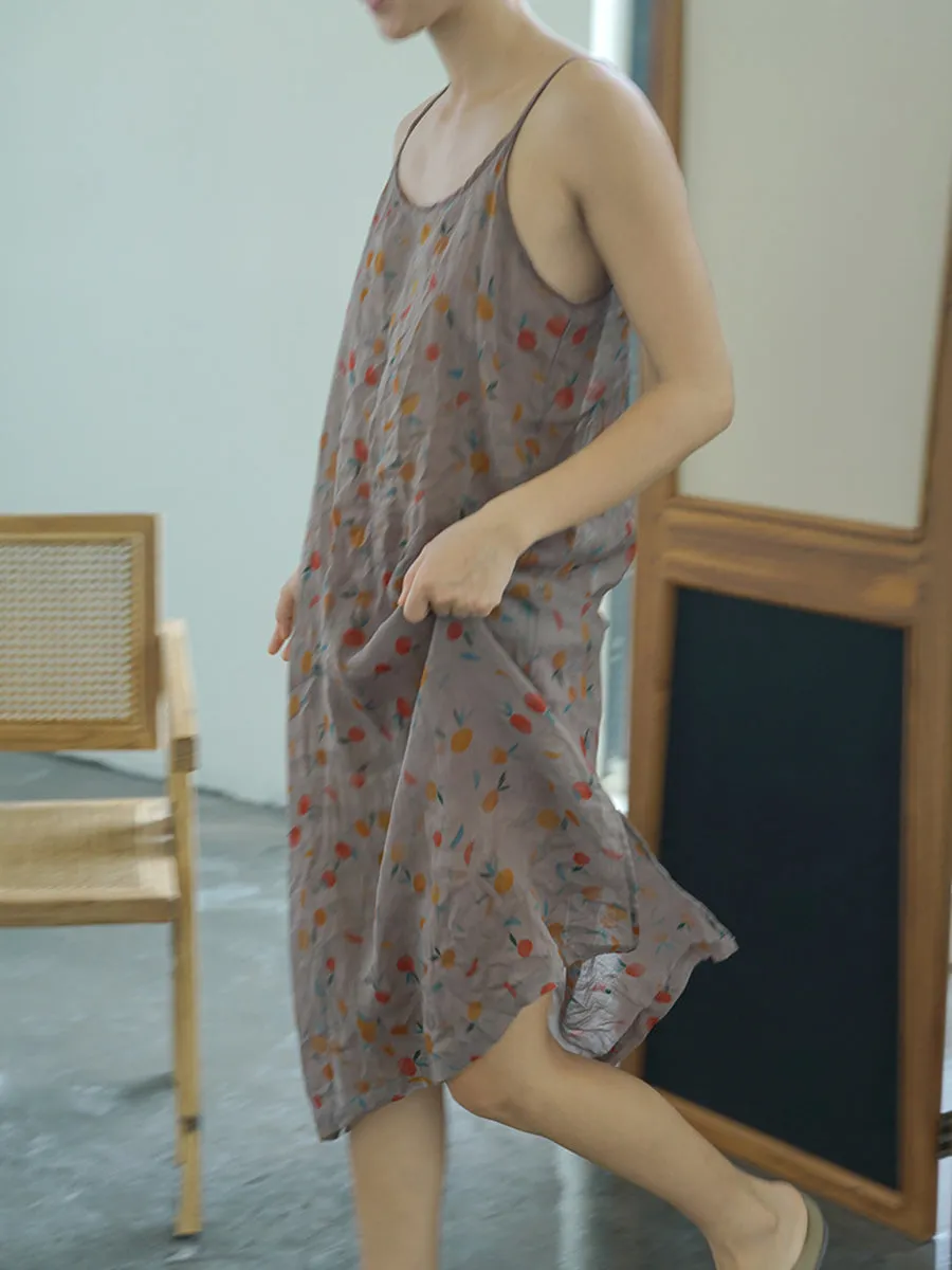 FLYTONN- Women Summer Vintage Floral Thin Ramie Vest Dress II1011