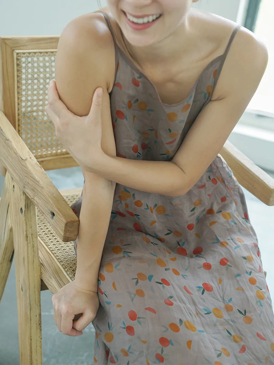 FLYTONN- Women Summer Vintage Floral Thin Ramie Vest Dress II1011