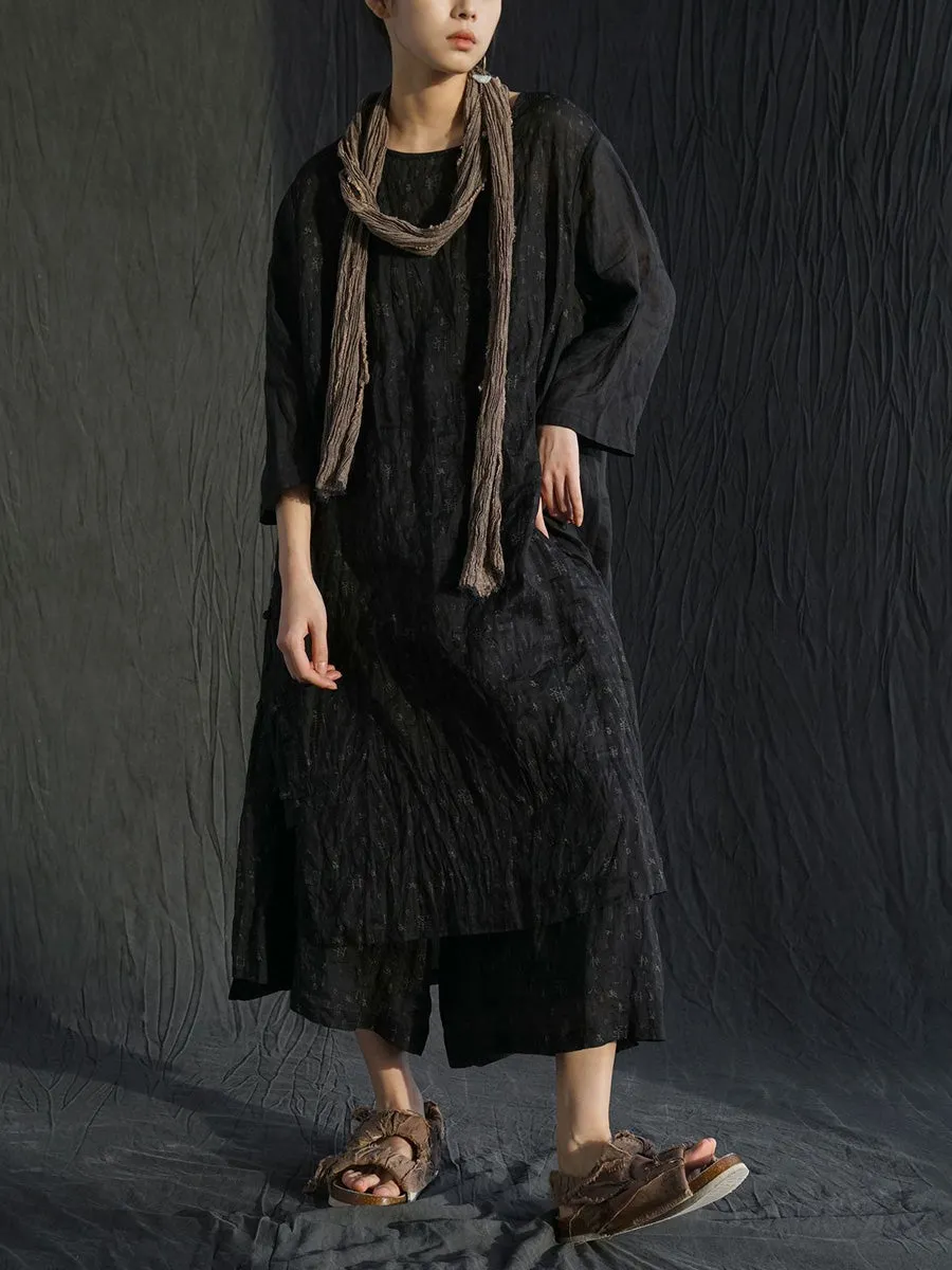FLYTONN- Women Summer Vintage Print Spliced Ramie Dress PP1001
