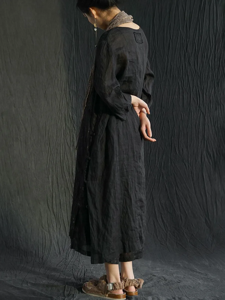 FLYTONN- Women Summer Vintage Print Spliced Ramie Dress PP1001