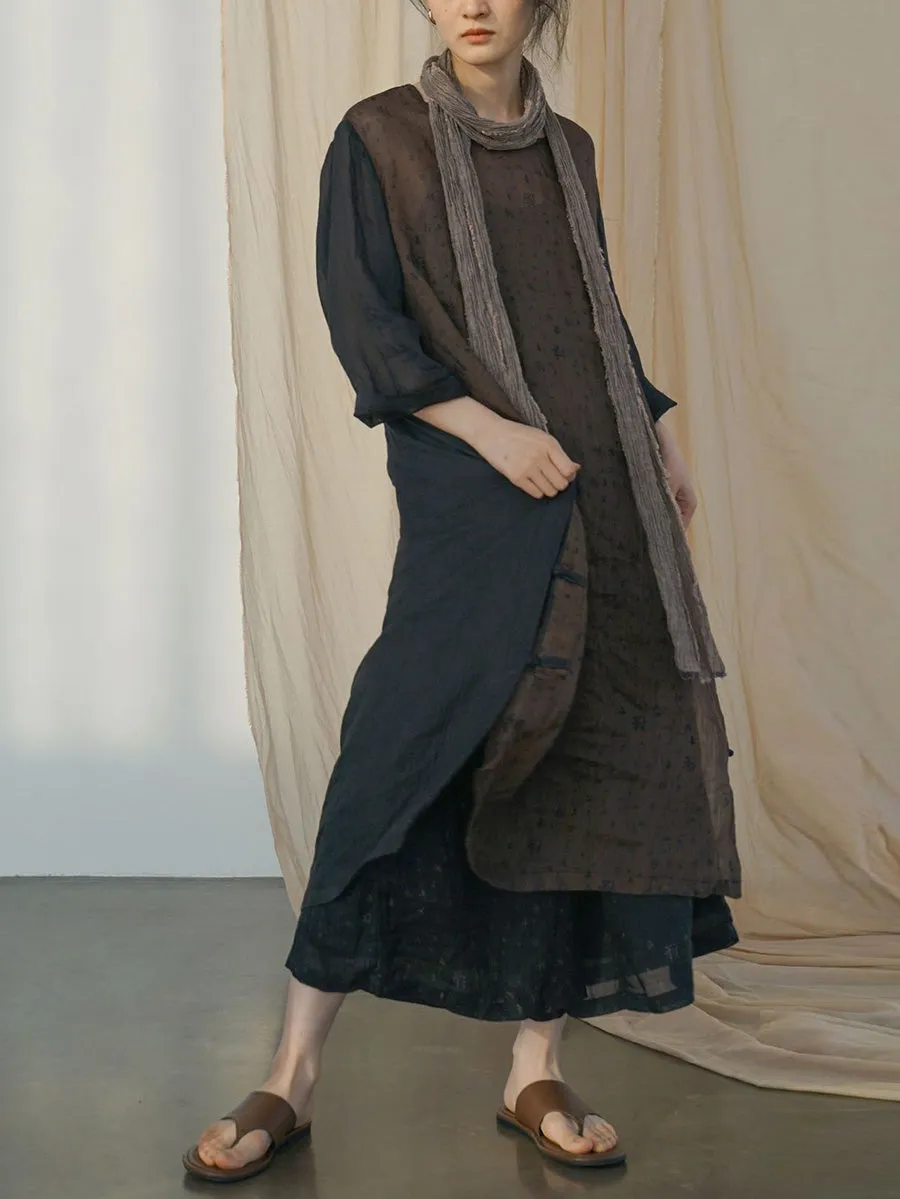 FLYTONN- Women Summer Vintage Print Spliced Ramie Dress PP1001