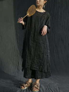 FLYTONN- Women Summer Vintage Print Spliced Ramie Dress PP1001