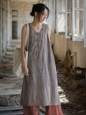 FLYTONN- Women Summer Vintage Tie-dye Ramie Vest Dress WE1035