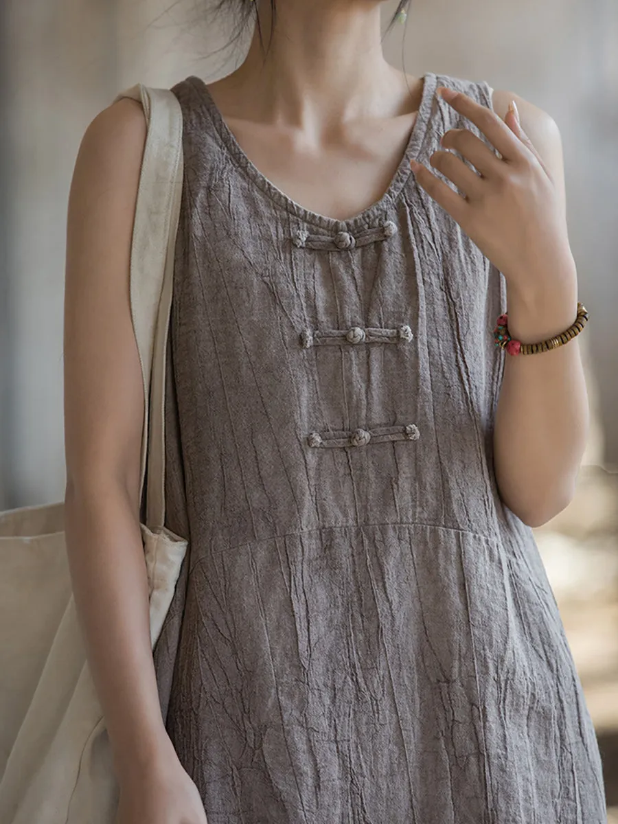 FLYTONN- Women Summer Vintage Tie-dye Ramie Vest Dress WE1035