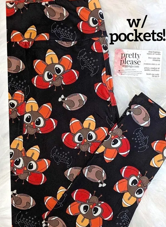 Football & Turkey Time Thanksgiving Super SOFT Luxe Yoga Band Leggings Holiday rts