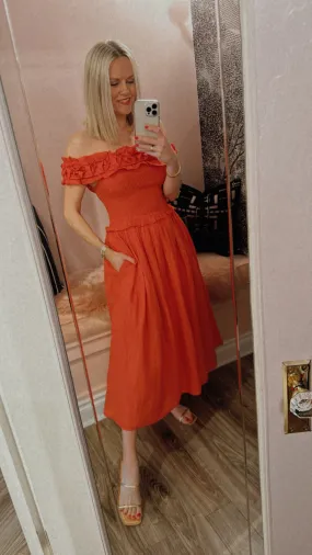 'Frida' Off The Shoulder Smocked Dress
