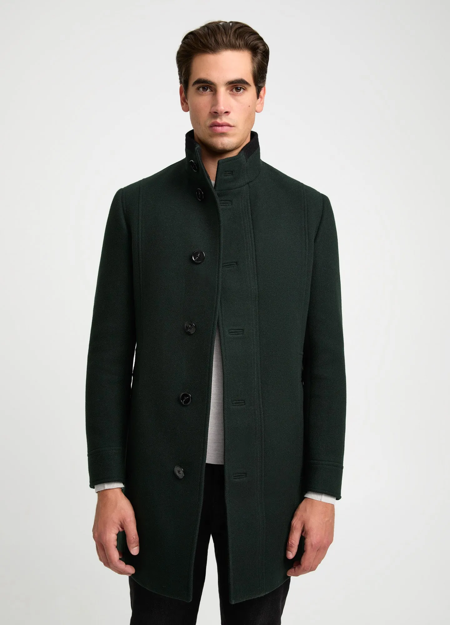 Funnel Neck Melton Coat Dark Green
