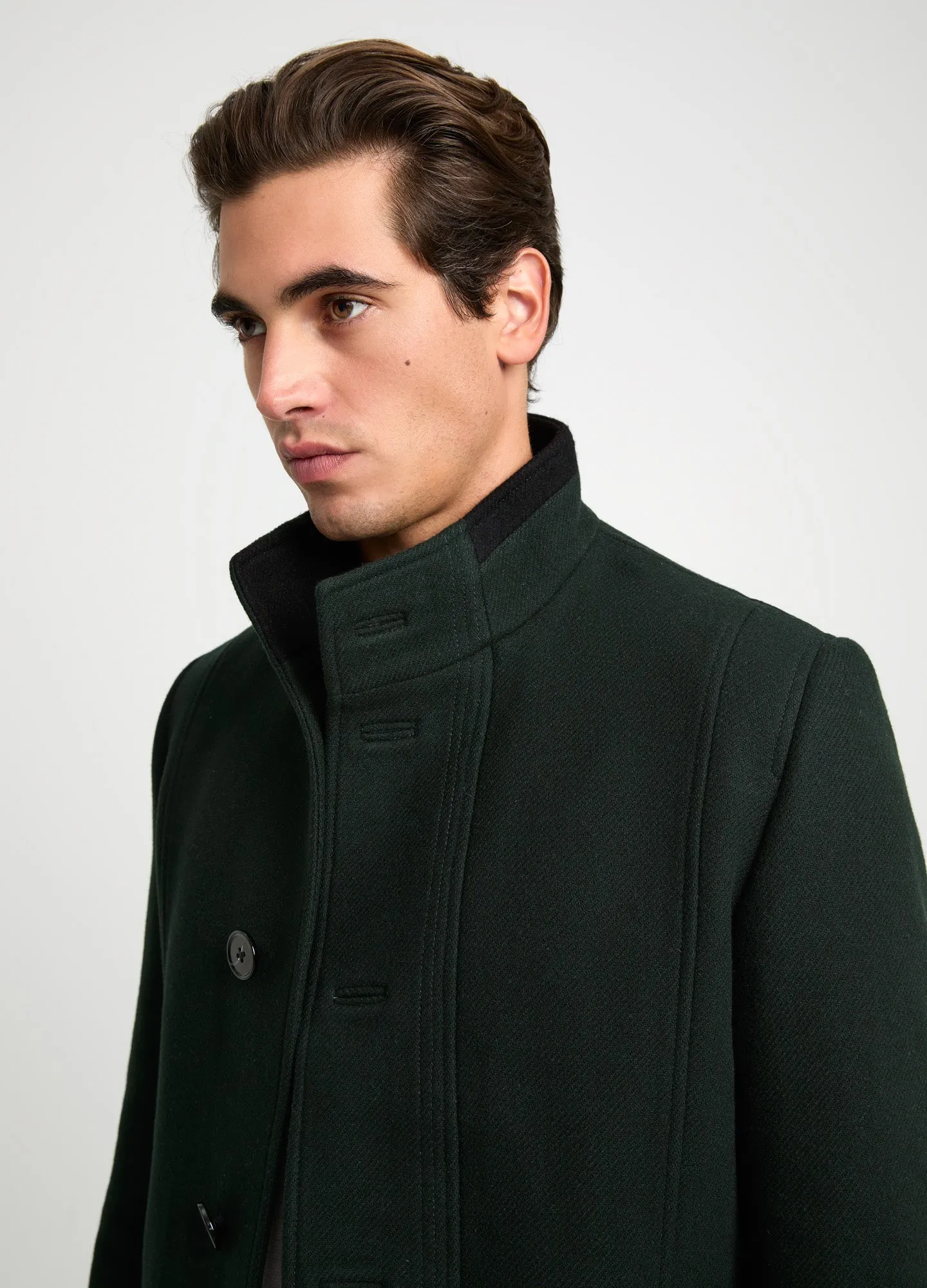 Funnel Neck Melton Coat Dark Green