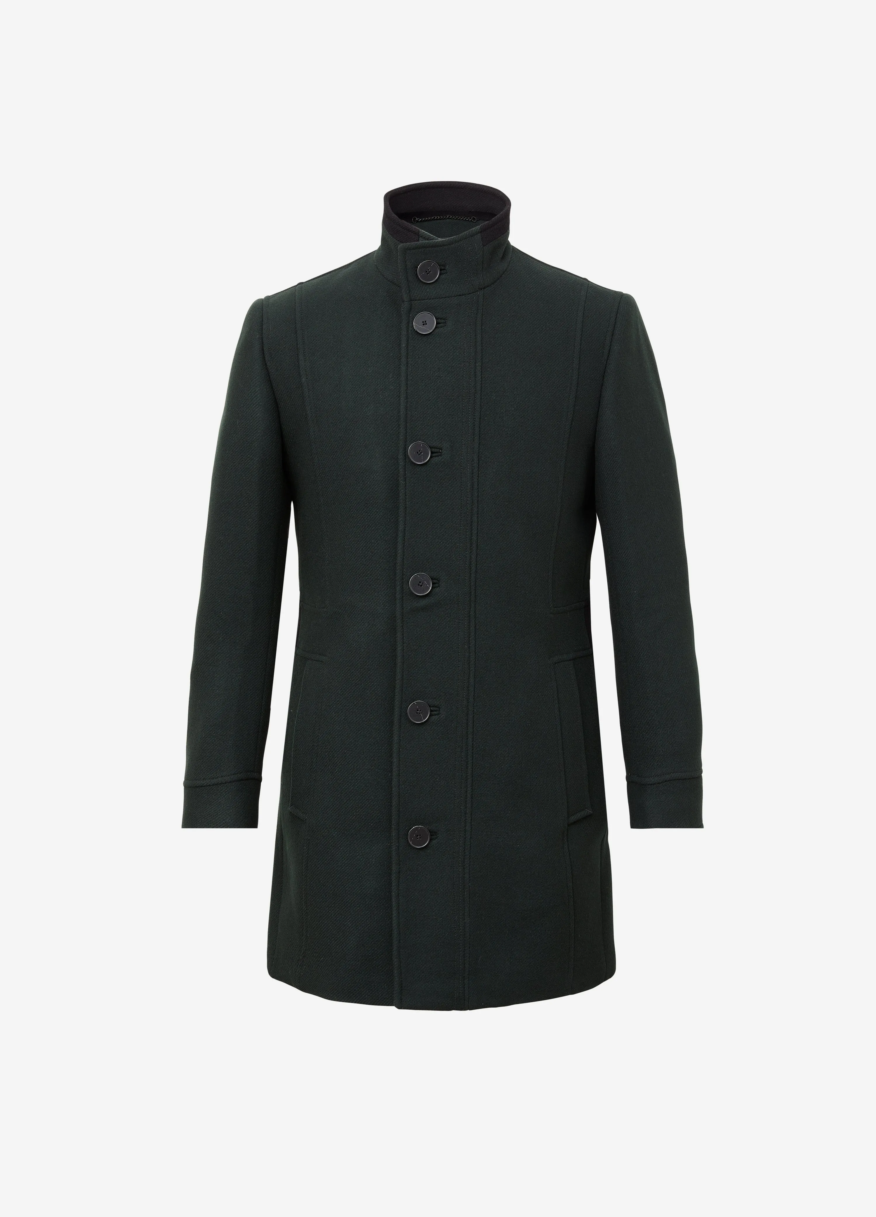 Funnel Neck Melton Coat Dark Green