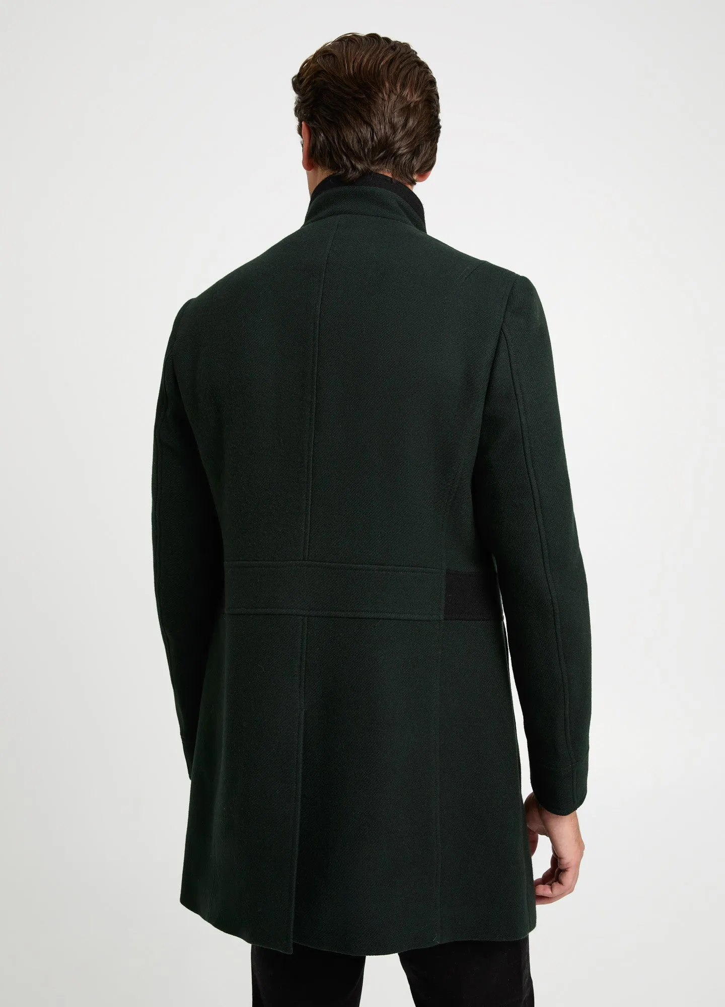 Funnel Neck Melton Coat Dark Green