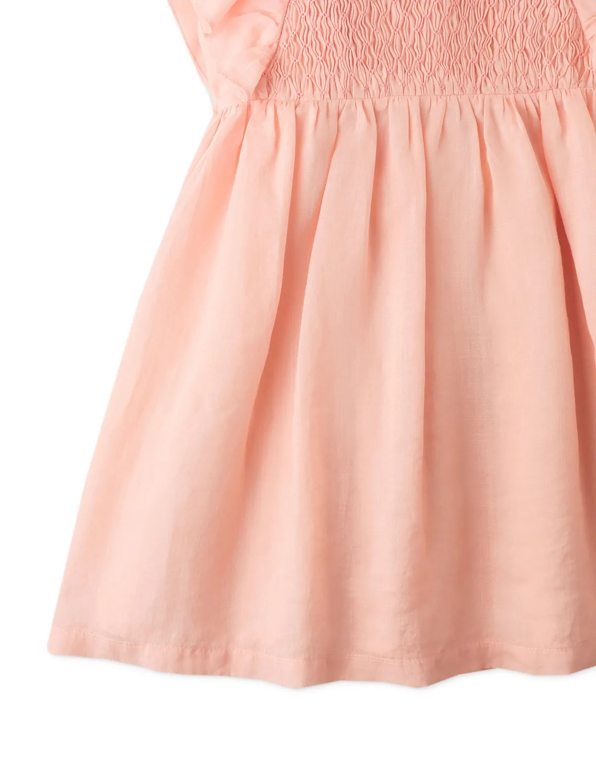 GIRLS DIAMOND SMOCKED RUFFLED SLEEVES FLORAL DRESS
