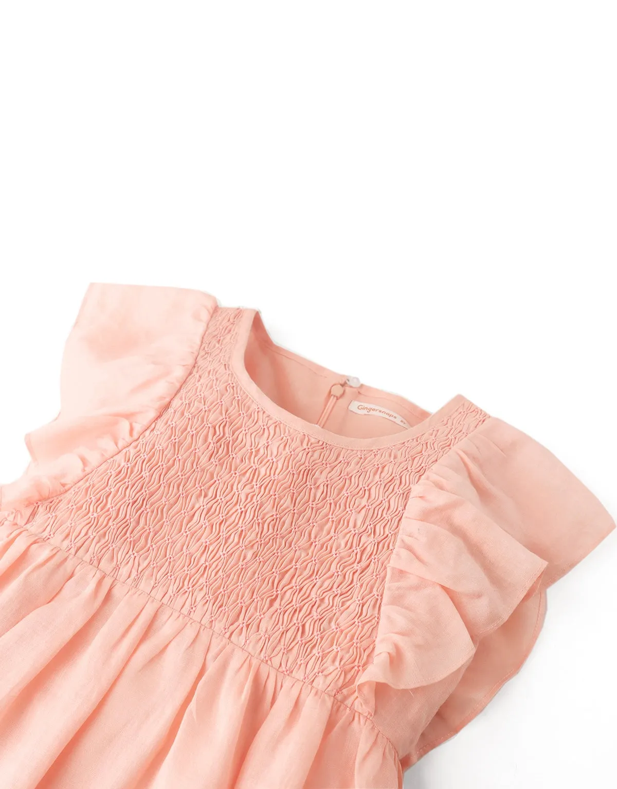 GIRLS DIAMOND SMOCKED RUFFLED SLEEVES FLORAL DRESS