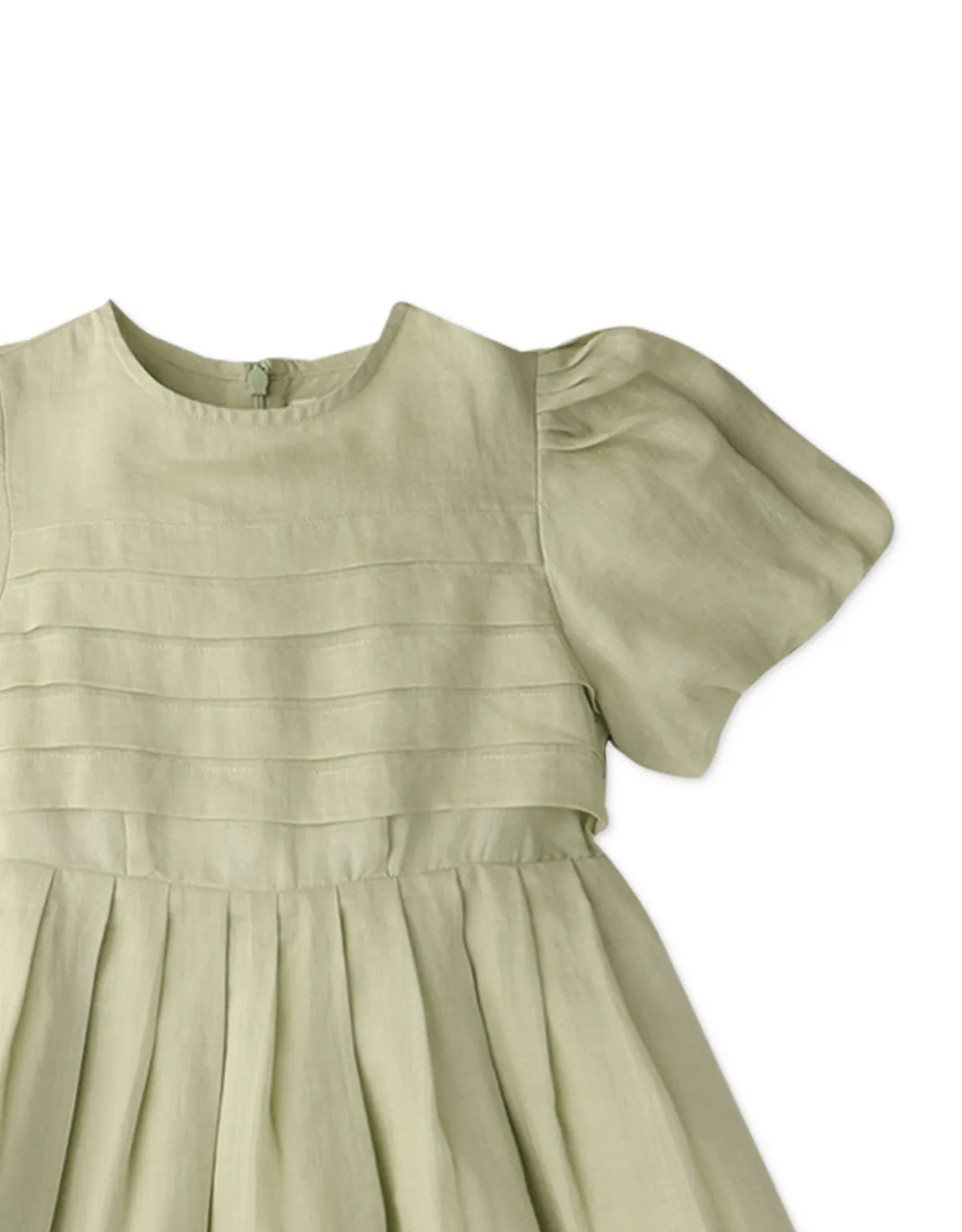 GIRLS PLEATED BODICE DRESS WITH BUBBLE SLEEVES