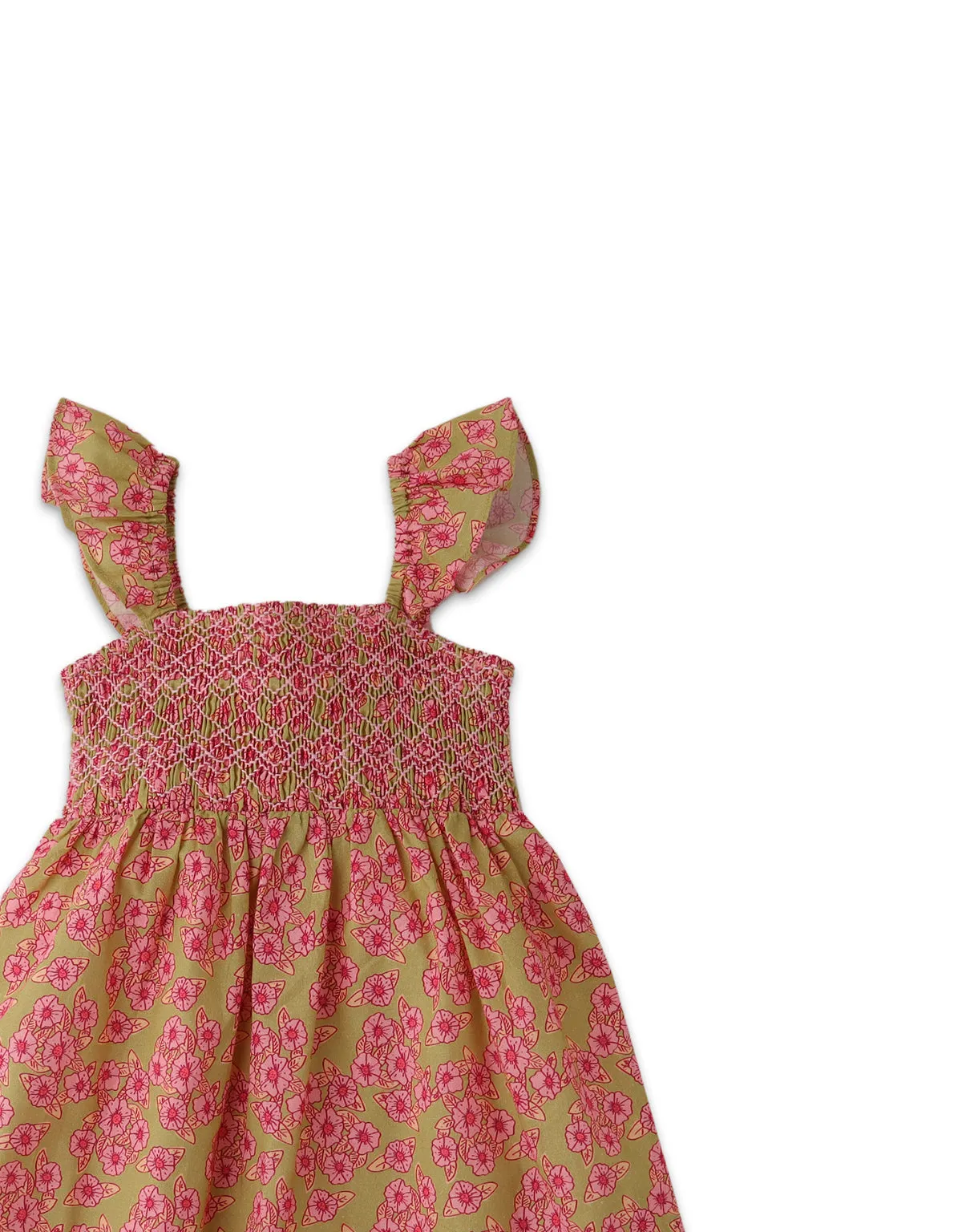 GIRLS SMOCKED BODICE 70S FLORAL PRINT RUFFLE DRESS