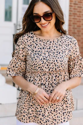 Going Out Taupe Brown Leopard Top