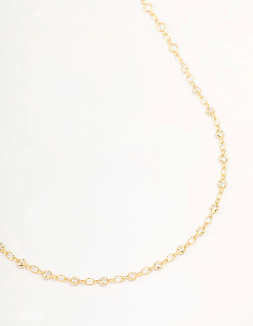 Gold Plated Station Flat Crystal Necklace