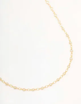 Gold Plated Station Flat Crystal Necklace