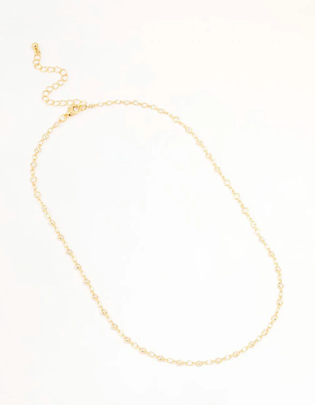 Gold Plated Station Flat Crystal Necklace