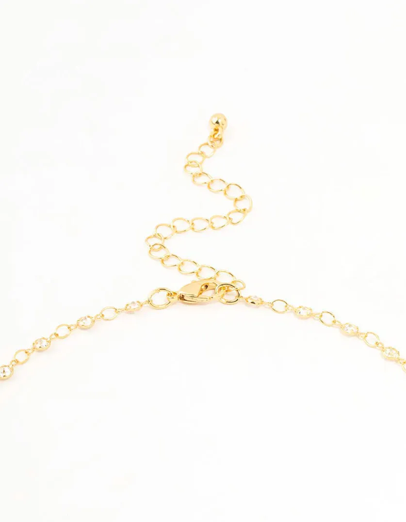 Gold Plated Station Flat Crystal Necklace