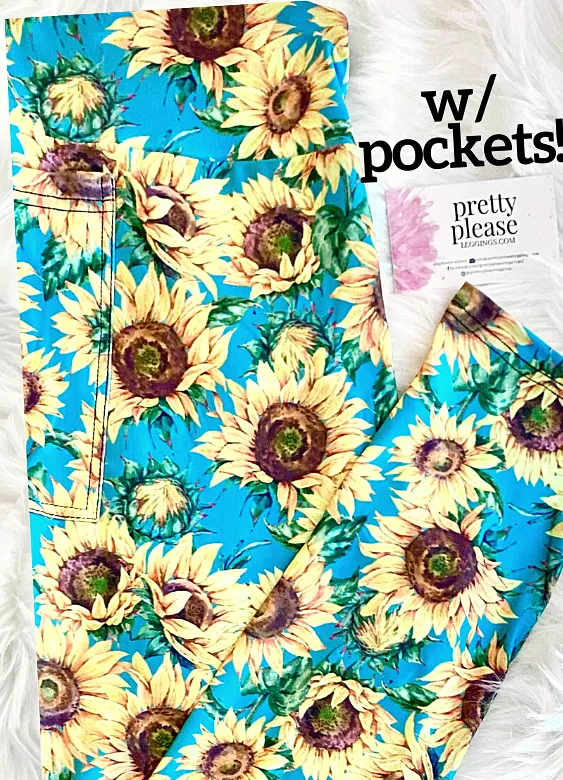 Golden Field of Sunflowers Warm Blue Sky Super SOFT Luxe Leggings Floral Spring OS TC Plus rts