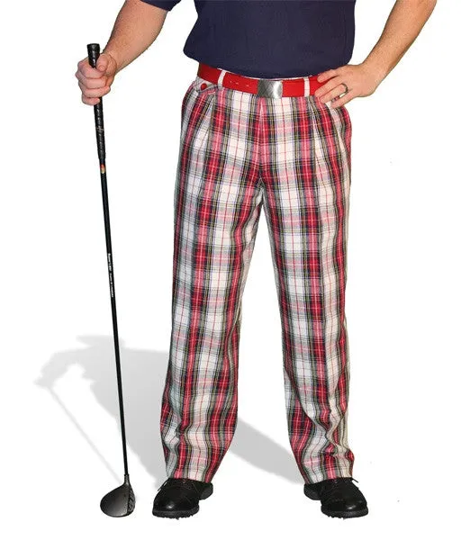 Golf Knickers: Mens 'Par 5' Cotton/Ramie Plaid Golf Trousers - Dress Stewart