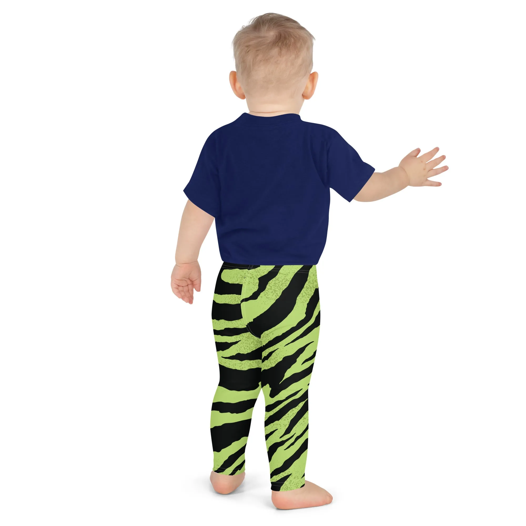 Green Tiger Striped Kid's Leggings, Tiger Print Cute Premium Bestselling Kid's Leggings- Made in USA/EU