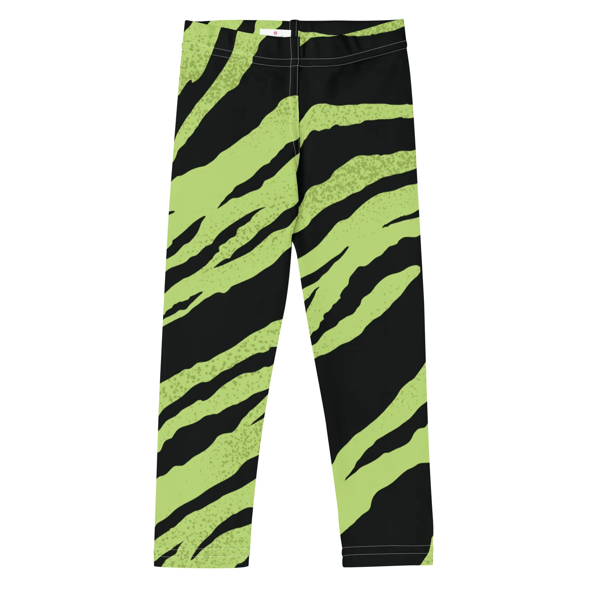 Green Tiger Striped Kid's Leggings, Tiger Print Cute Premium Bestselling Kid's Leggings- Made in USA/EU