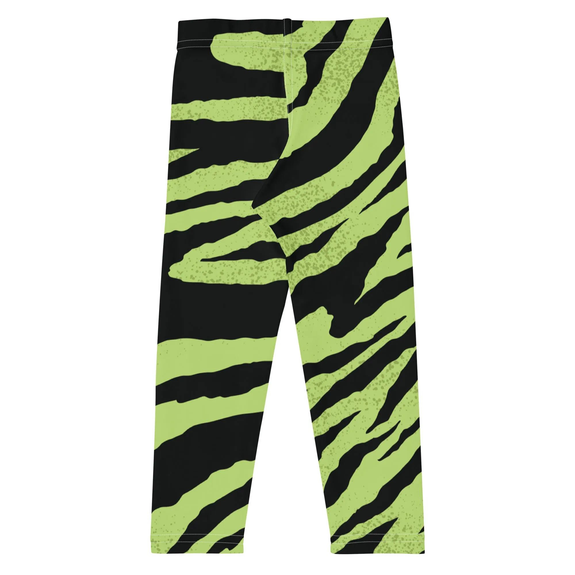Green Tiger Striped Kid's Leggings, Tiger Print Cute Premium Bestselling Kid's Leggings- Made in USA/EU