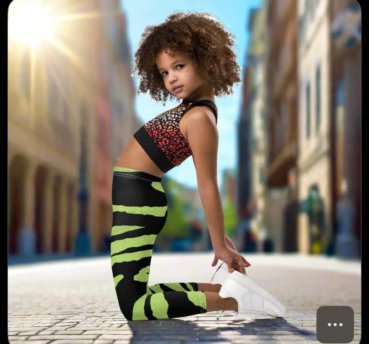 Green Tiger Striped Kid's Leggings, Tiger Print Cute Premium Bestselling Kid's Leggings- Made in USA/EU