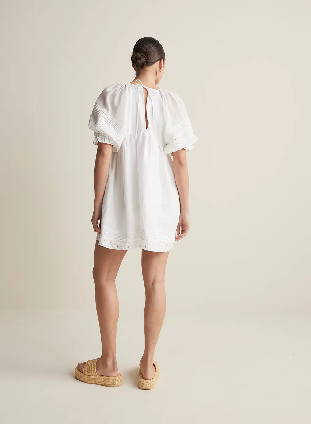 Gwendalin Linen Mini Smock Dress | Optical White