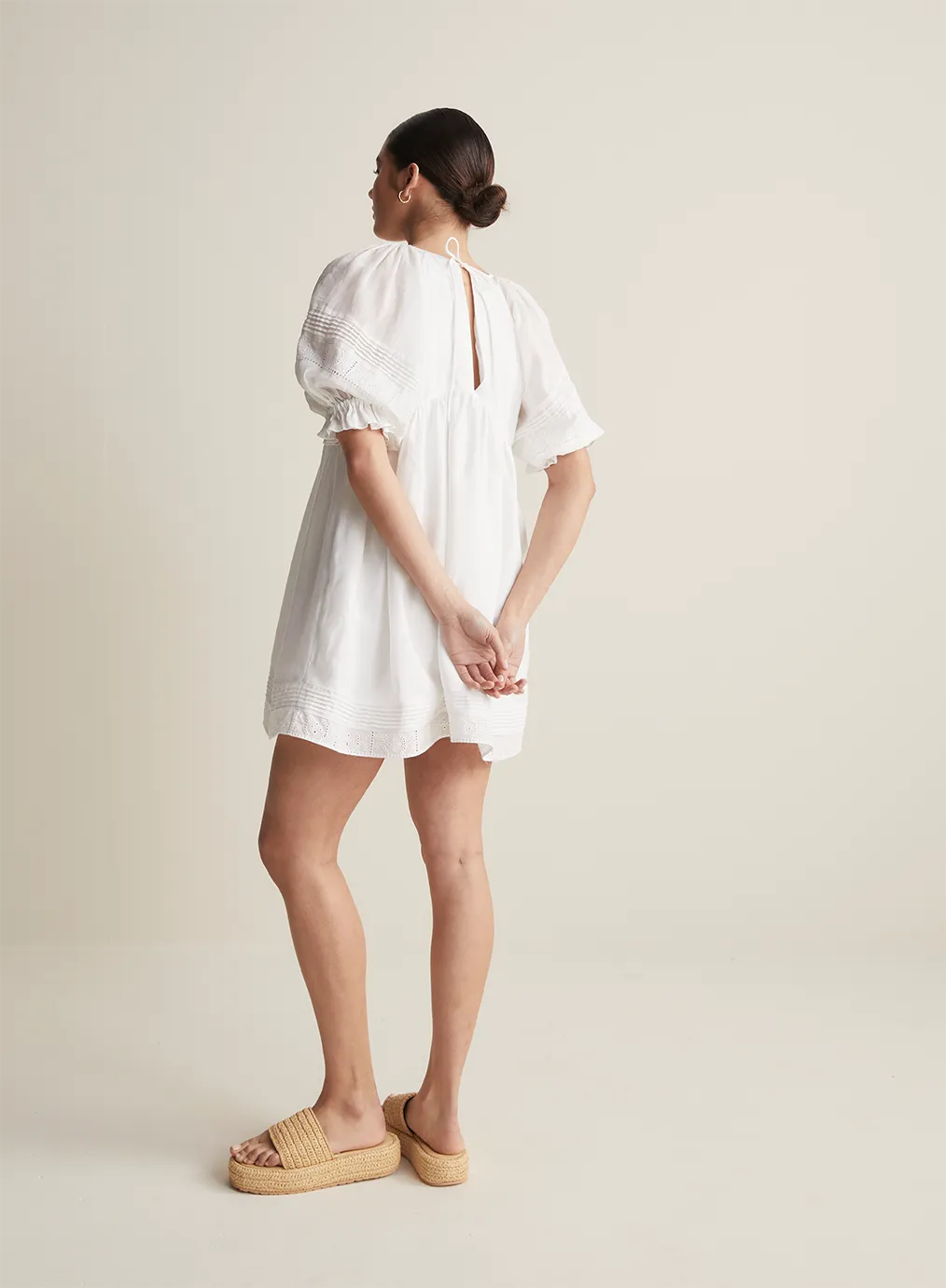 Gwendalin Linen Mini Smock Dress | Optical White