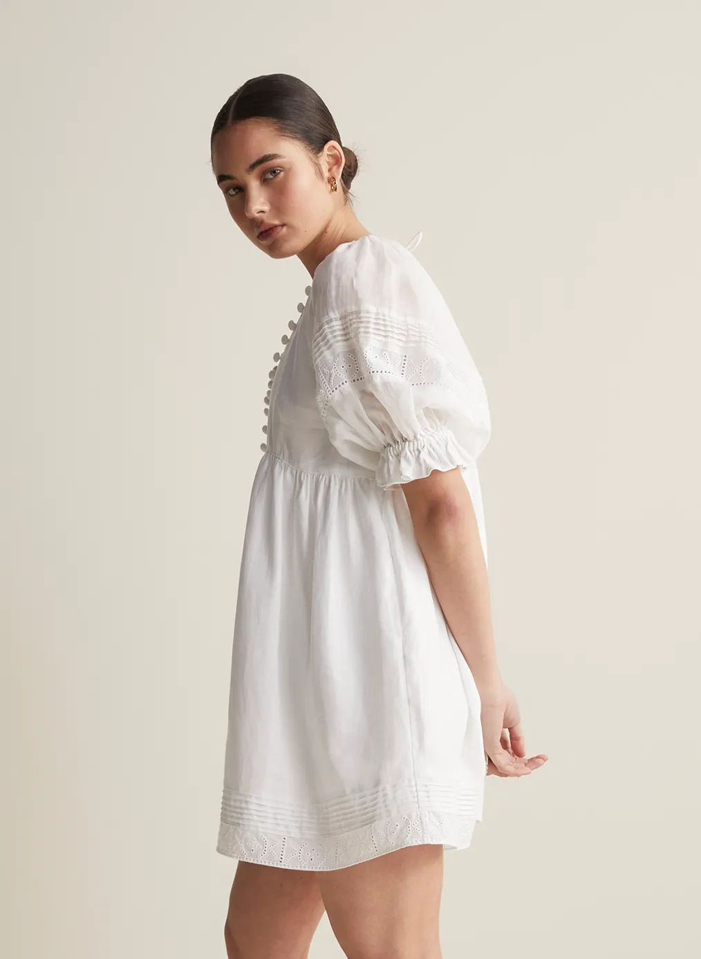 Gwendalin Linen Mini Smock Dress | Optical White