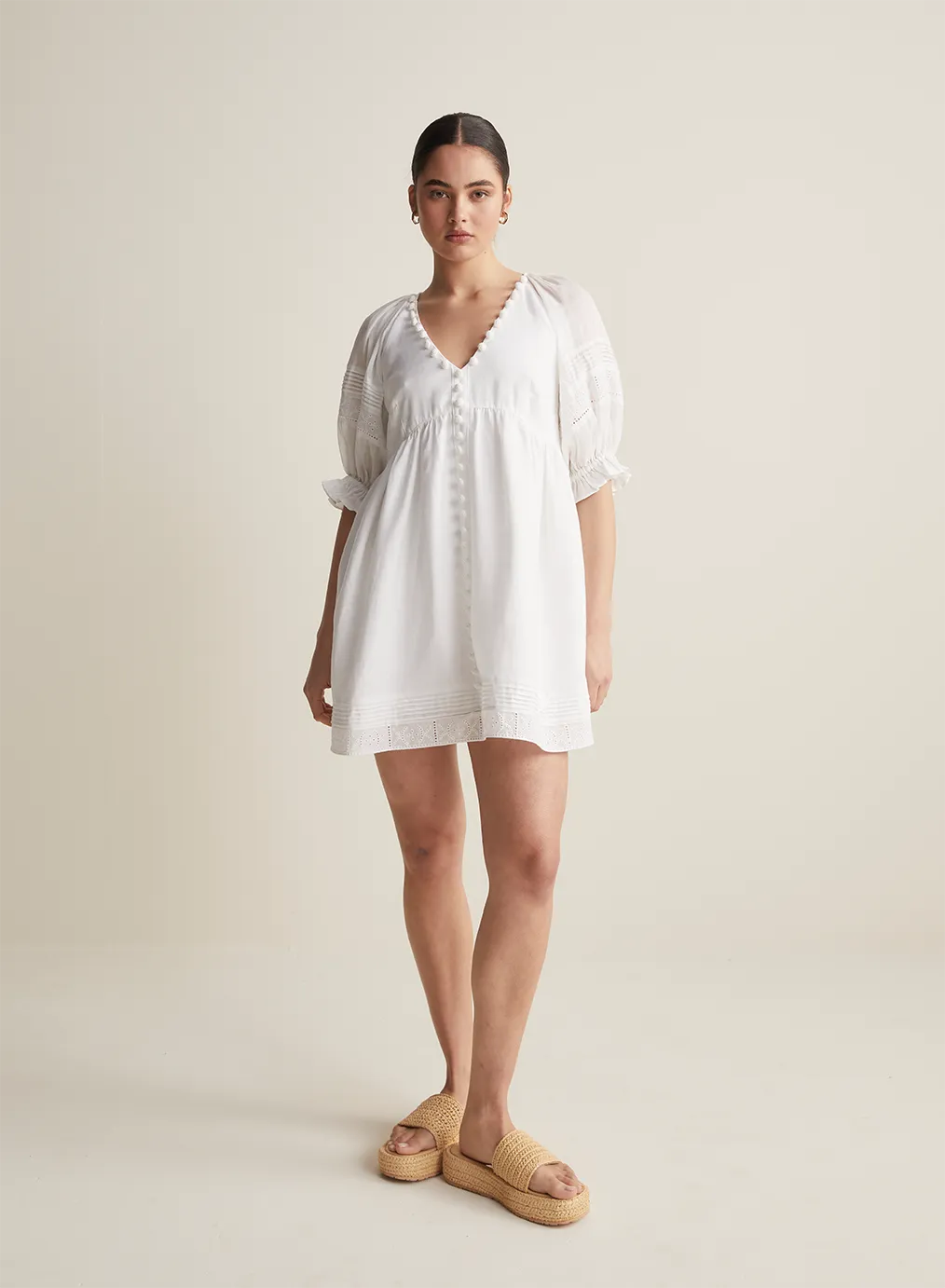 Gwendalin Linen Mini Smock Dress | Optical White