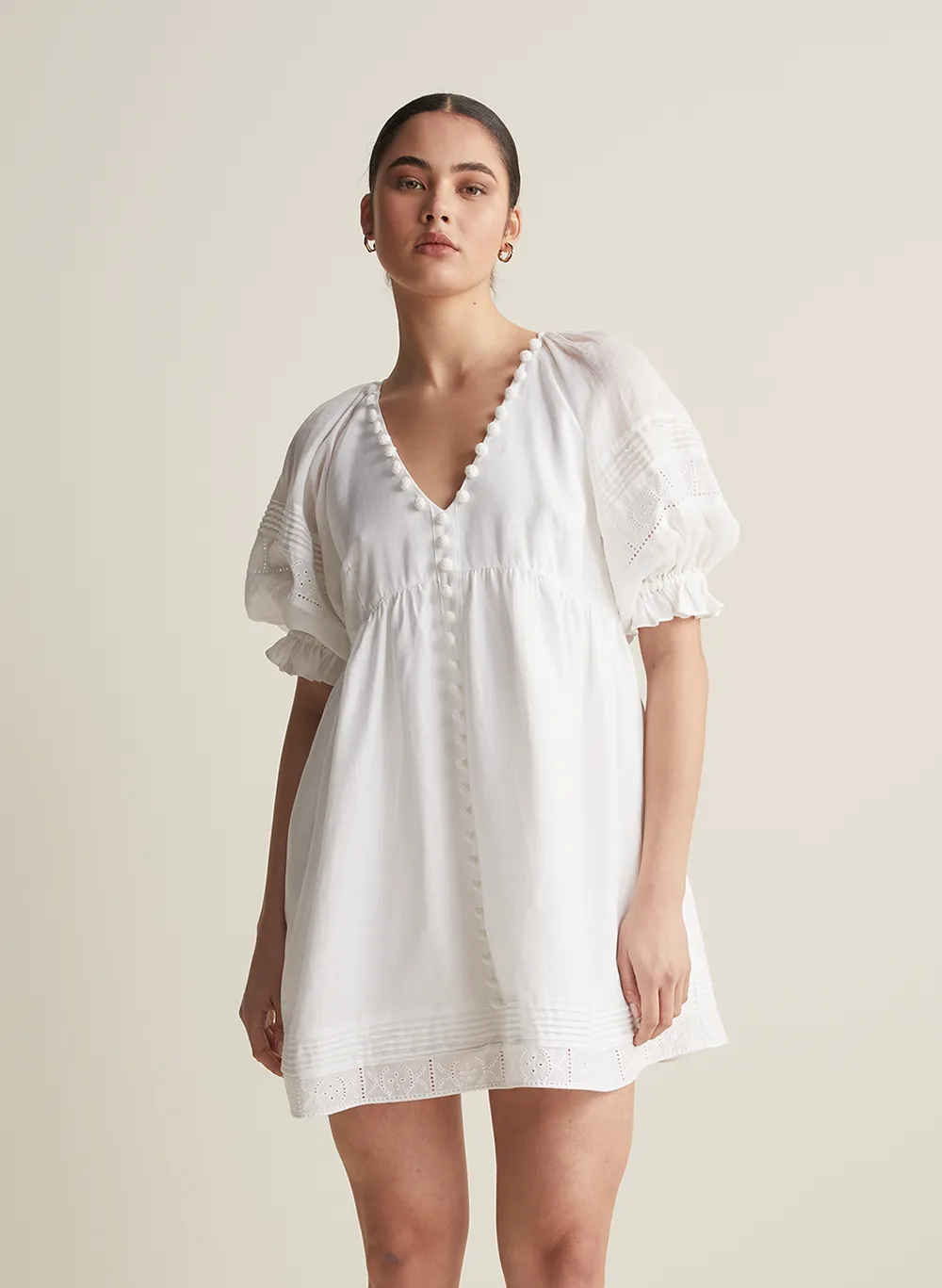Gwendalin Linen Mini Smock Dress | Optical White