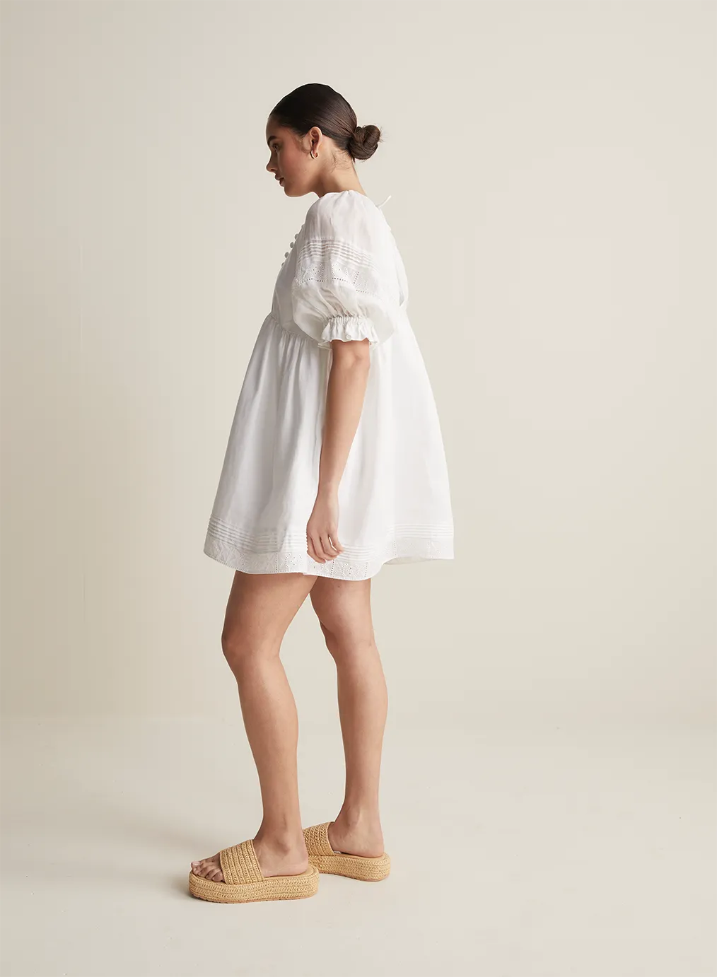 Gwendalin Linen Mini Smock Dress | Optical White
