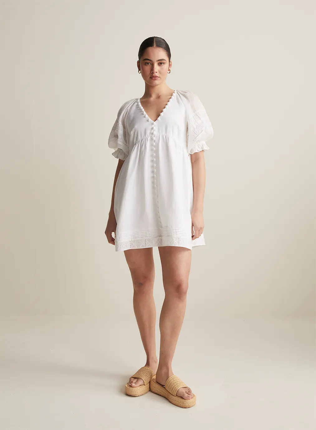 Gwendalin Linen Mini Smock Dress | Optical White